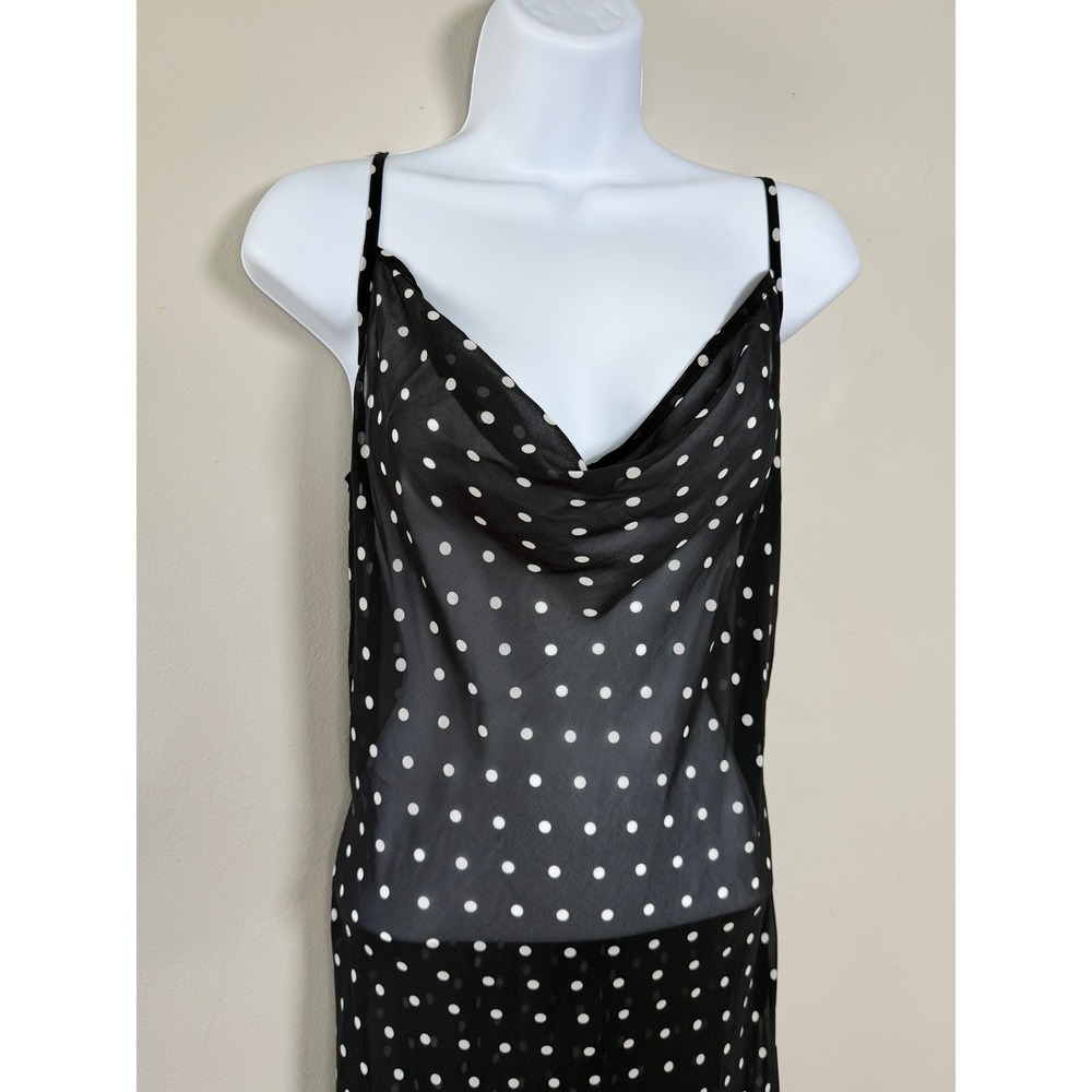 Commense Maxi Dress Women S Black Polka Dot Sheer Chiffon Beach Vacation Summer - Picture 4 of 13